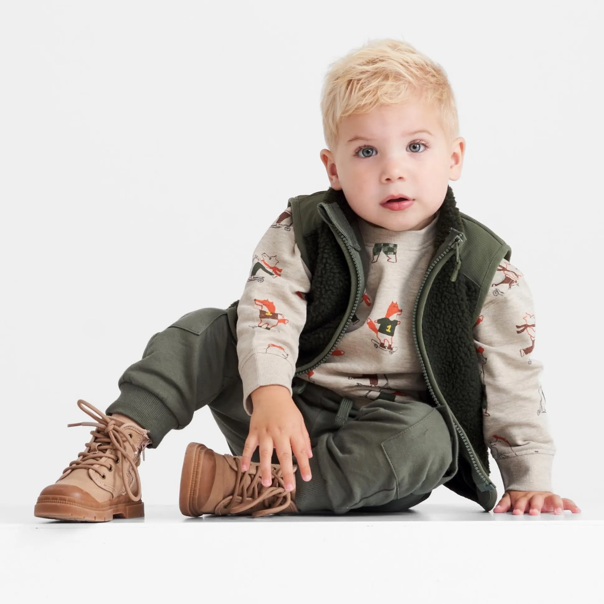 Prénatal peuter gilet mouwloos meerkleurig groen