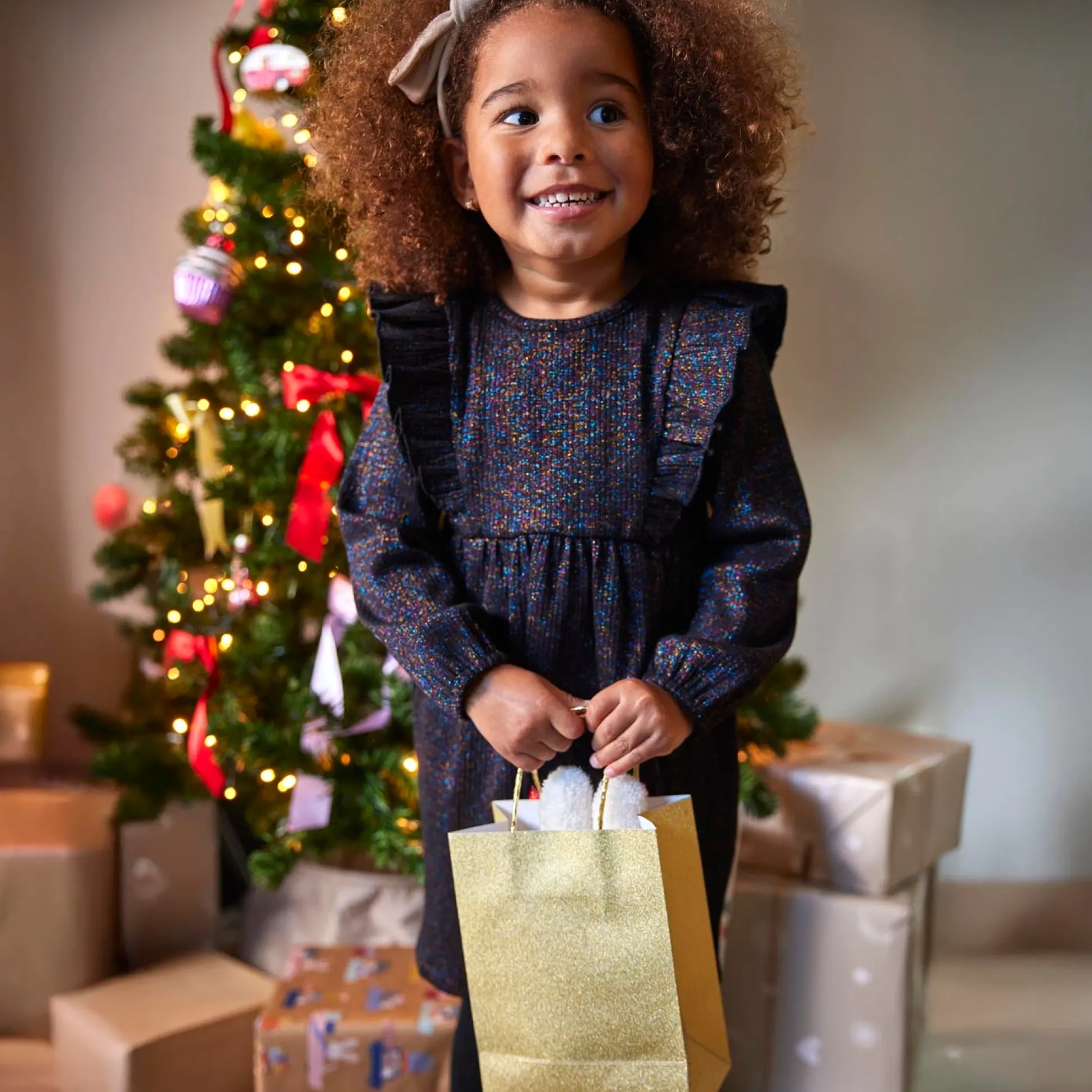 Prénatal peuter jurk glitter lange mouwen effen zwart