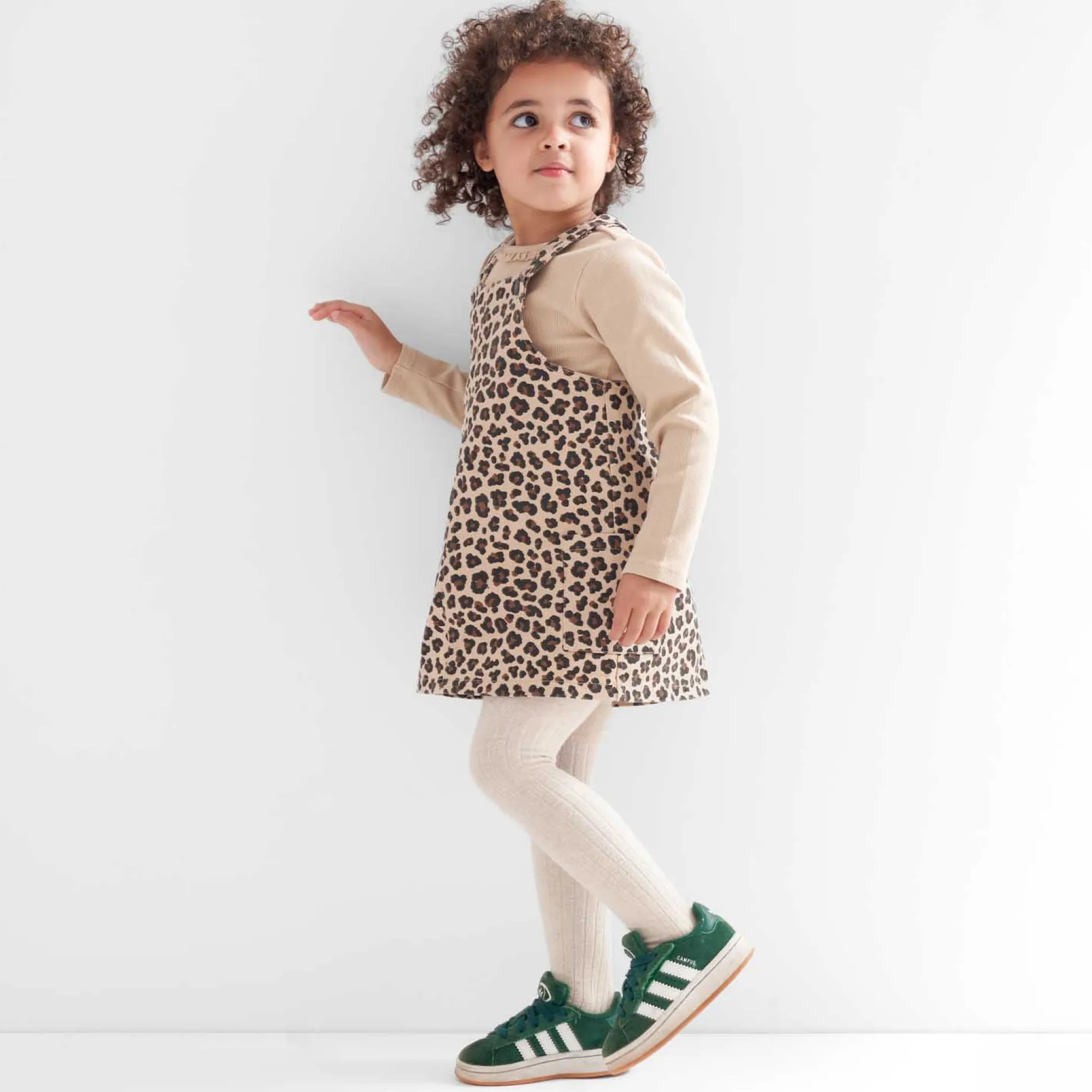 Prénatal peuter jurk mouwloos panterprint bruin