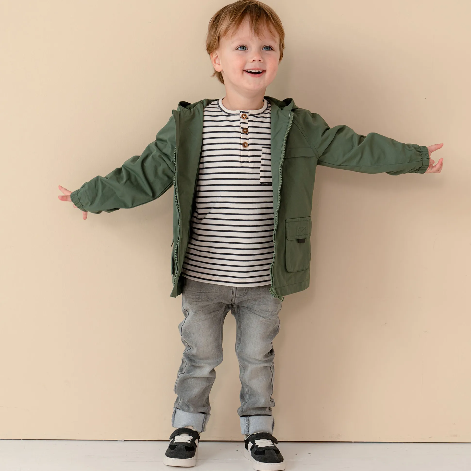 Prénatal peuter T-shirt lange mouwen strepen antraciet