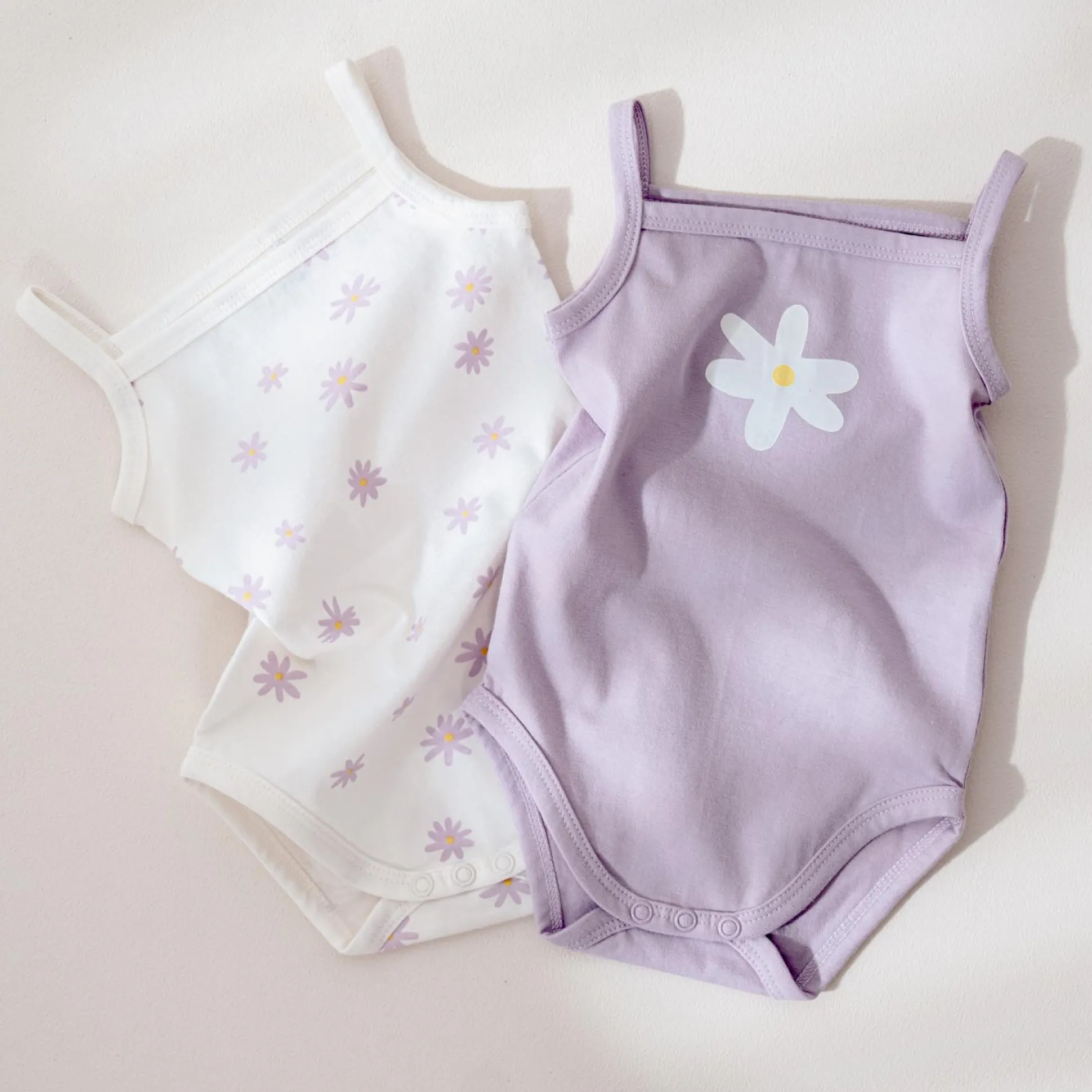 Prénatal romper 2 stuks spaghettibandjes bloemen paars