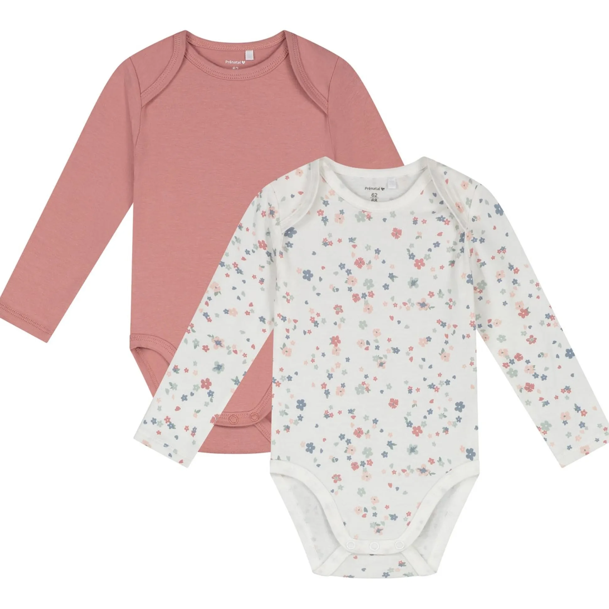 Prénatal romper flower 2 stuks lange mouwen bloemen roze