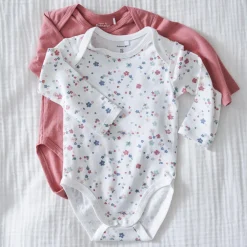 Prénatal romper flower 2 stuks lange mouwen bloemen roze