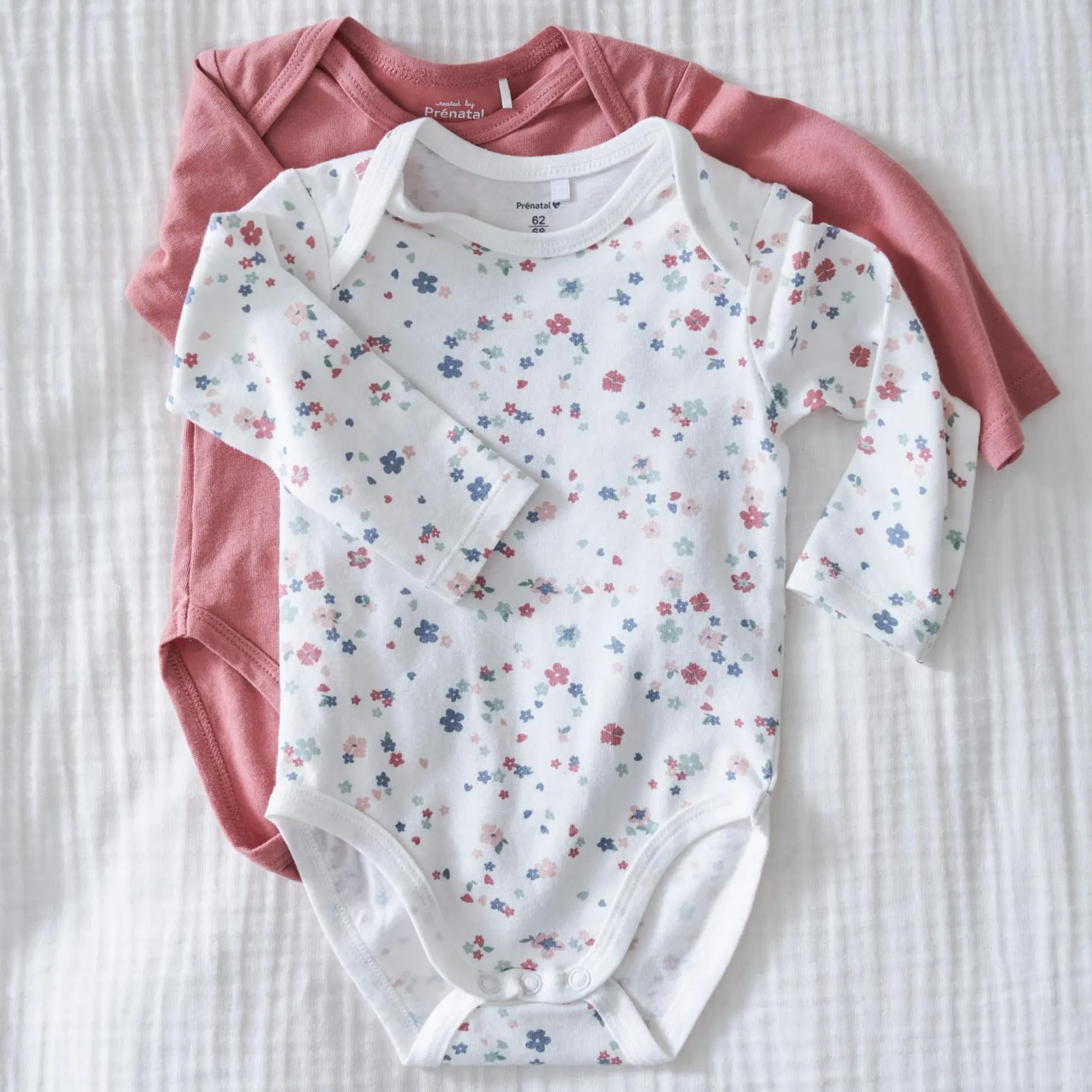 Prénatal romper flower 2 stuks lange mouwen bloemen roze