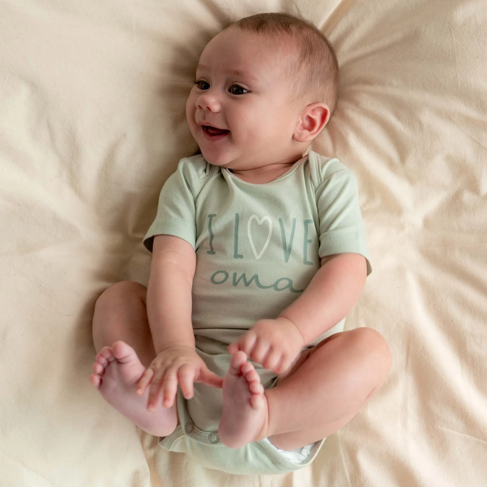 Prénatal romper i love oma korte mouwen tekst groen