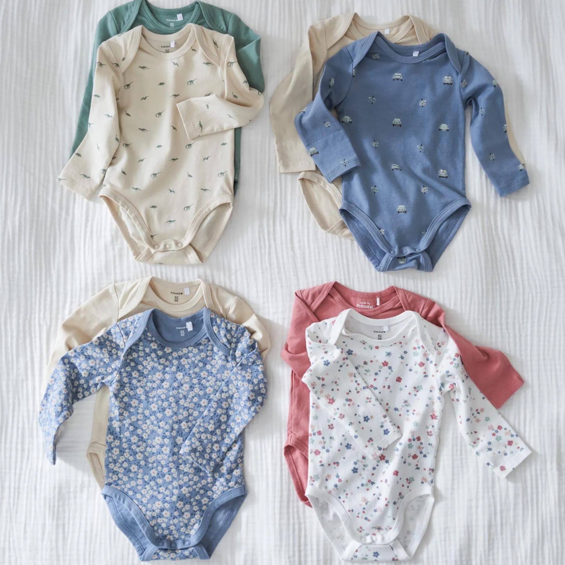 Prénatal romper retro auto 2 stuks lange mouwen all over print blauw