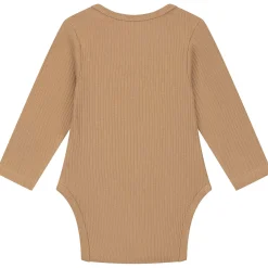 Prénatal romper rib lange mouwen effen bruin