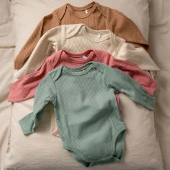 Prénatal romper rib lange mouwen effen groen