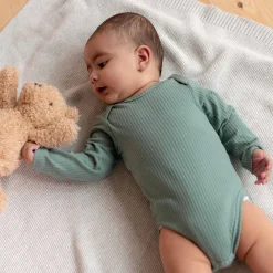 Prénatal romper rib lange mouwen effen groen