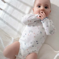 Prénatal romper romantische rib lange mouwen bloemen wit