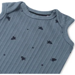 Prénatal romper ruimte rib mouwloos all over print blauw