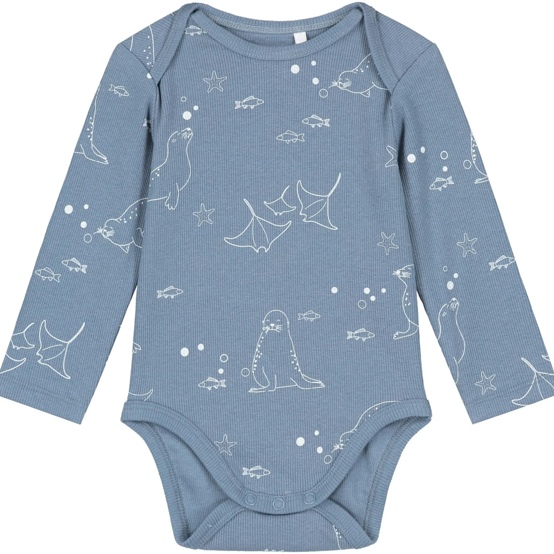 Prénatal romper zeehond rib lange mouwen all over print blauw