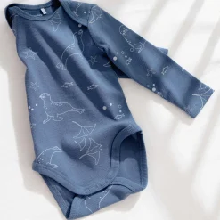 Prénatal romper zeehond rib lange mouwen all over print blauw
