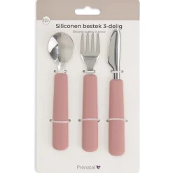 Prénatal siliconen bestekset RVS 3-delig roze