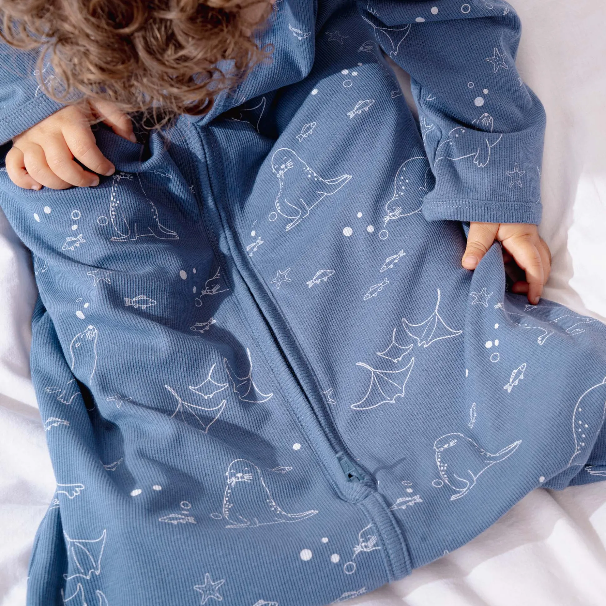 Prénatal slaapzak zeehond rib blauw