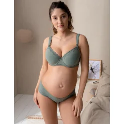 Prénatal voedingsbh rib  effen groen