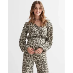 Prénatal voedingstop lange mouwen all over print beige