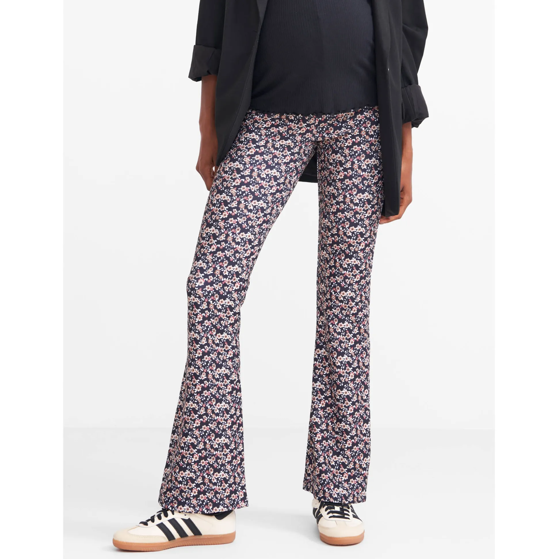 Prénatal zwangerschapsbroek lang bloemen zwart