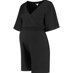 Prénatal zwangerschapsjumpsuit korte mouwen effen zwart