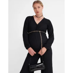 Prénatal zwangerschapsjumpsuit lange mouwen effen zwart