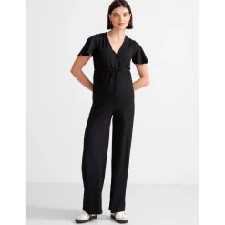 Prénatal zwangerschapsjumpsuit korte mouwen effen zwart