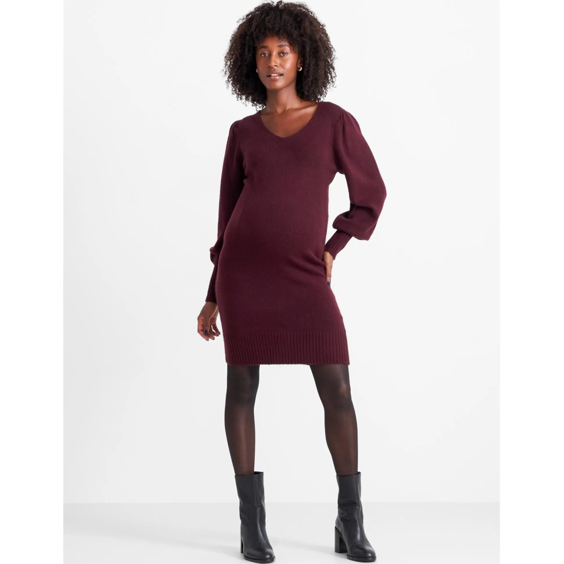 Prénatal zwangerschapsjurk lange mouwen effen rood