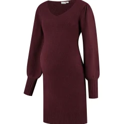 Prénatal zwangerschapsjurk lange mouwen effen rood