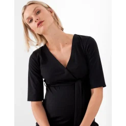 Prénatal zwangerschapsjurk korte mouwen effen zwart