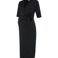 Prénatal zwangerschapsjurk korte mouwen effen zwart