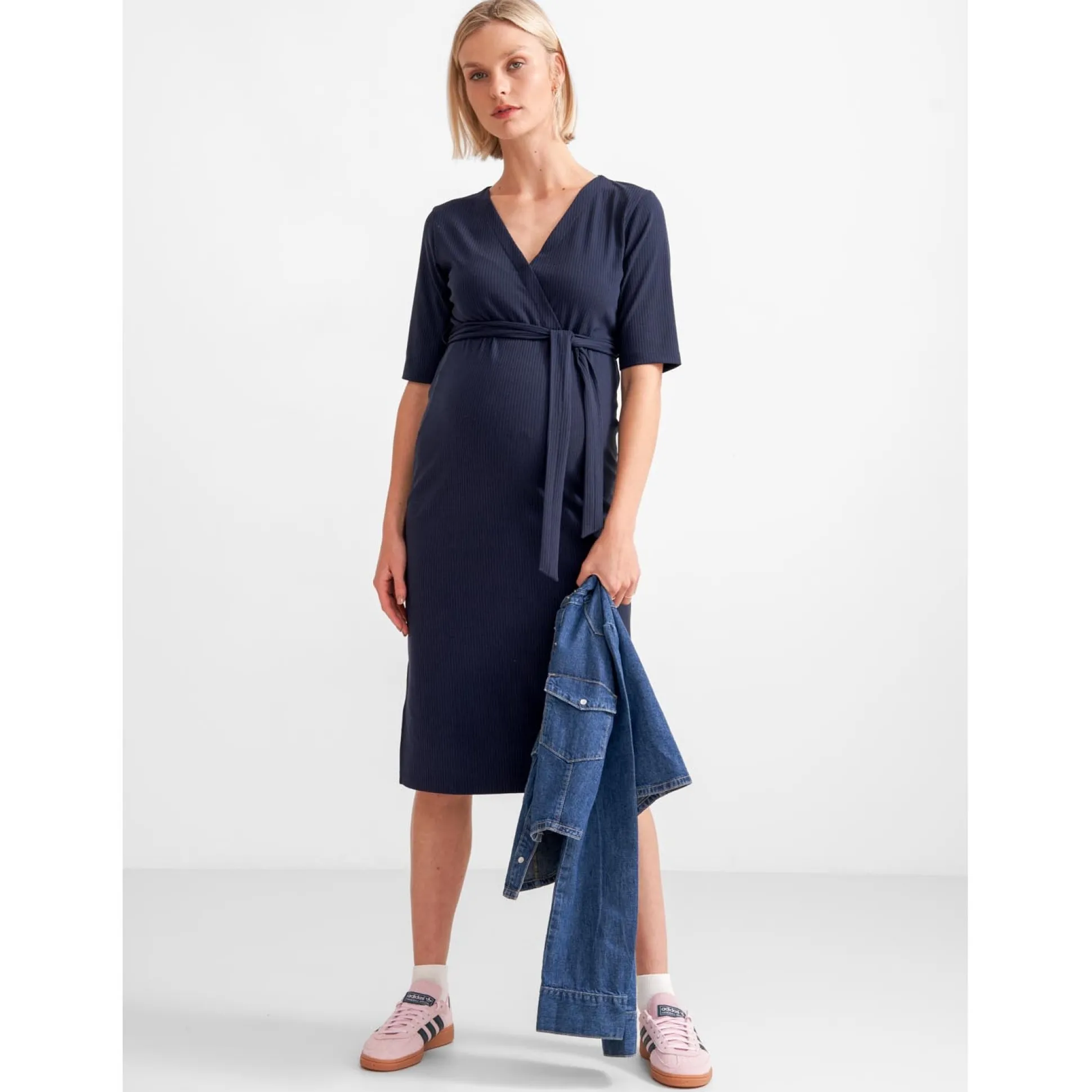 Prénatal zwangerschapsjurk korte mouwen effen blauw