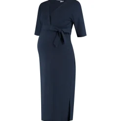 Prénatal zwangerschapsjurk korte mouwen effen blauw