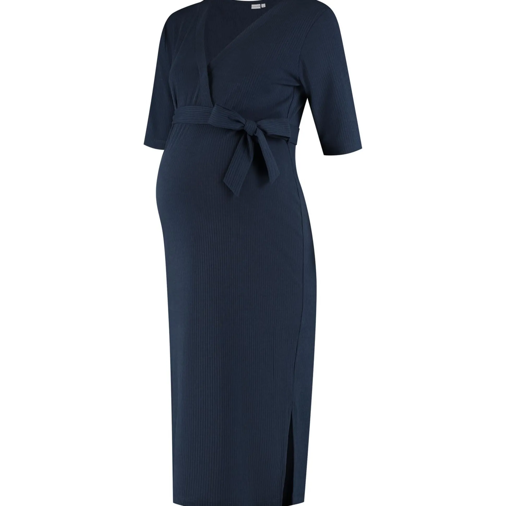 Prénatal zwangerschapsjurk korte mouwen effen blauw