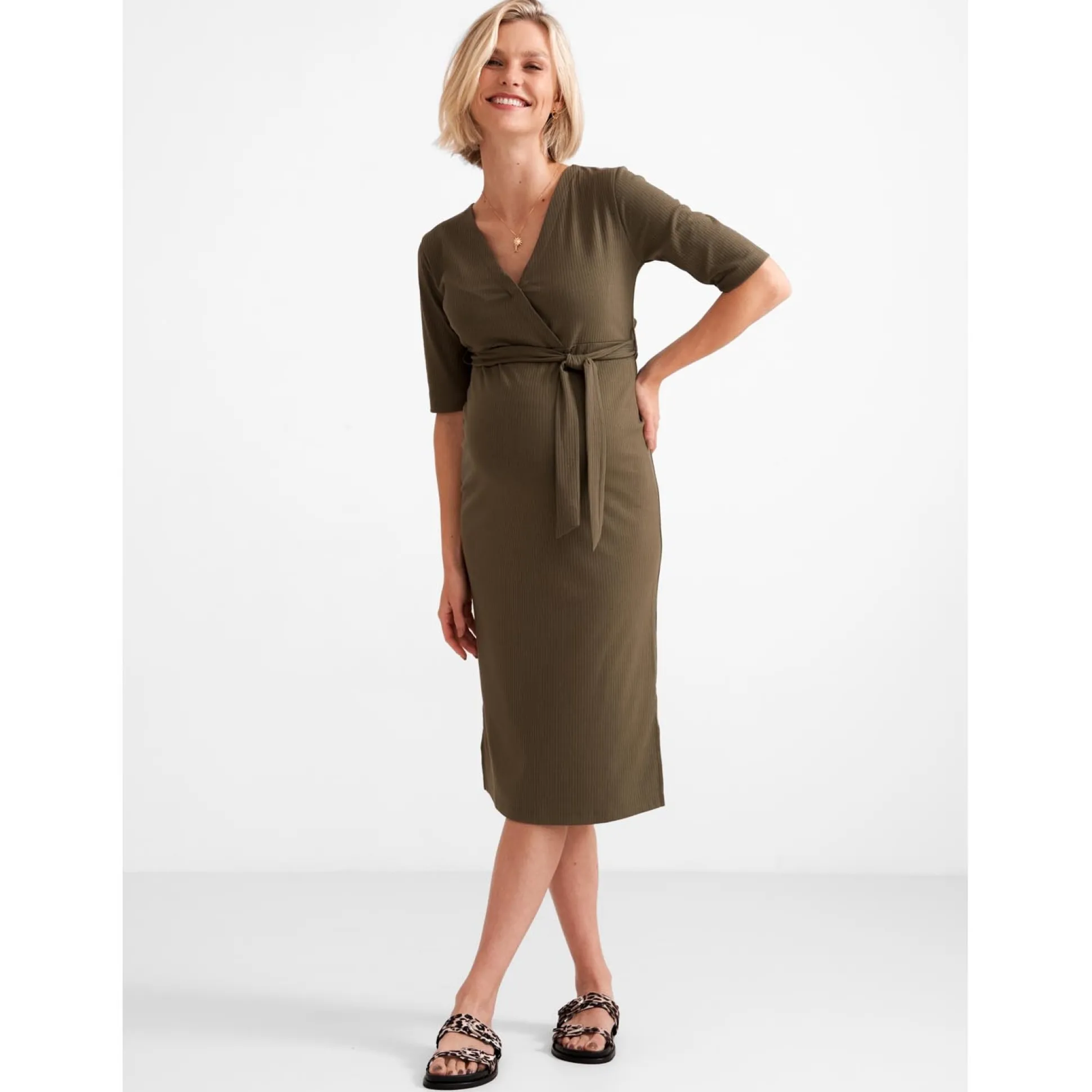 Prénatal zwangerschapsjurk korte mouwen effen groen