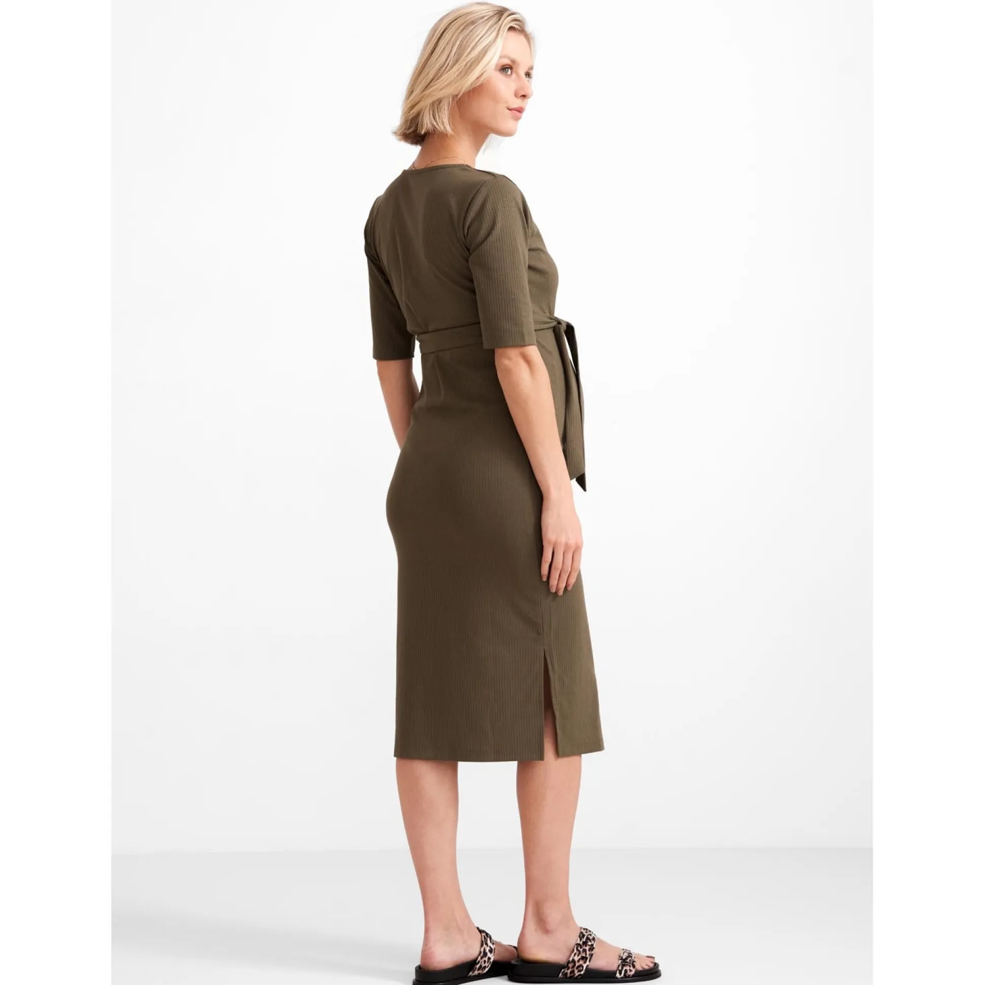 Prénatal zwangerschapsjurk korte mouwen effen groen