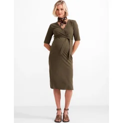 Prénatal zwangerschapsjurk korte mouwen effen groen