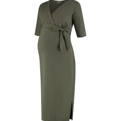 Prénatal zwangerschapsjurk korte mouwen effen groen