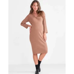 Prénatal zwangerschapsjurk driekwart mouwen  bruin