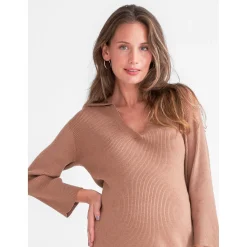 Prénatal zwangerschapsjurk driekwart mouwen  bruin