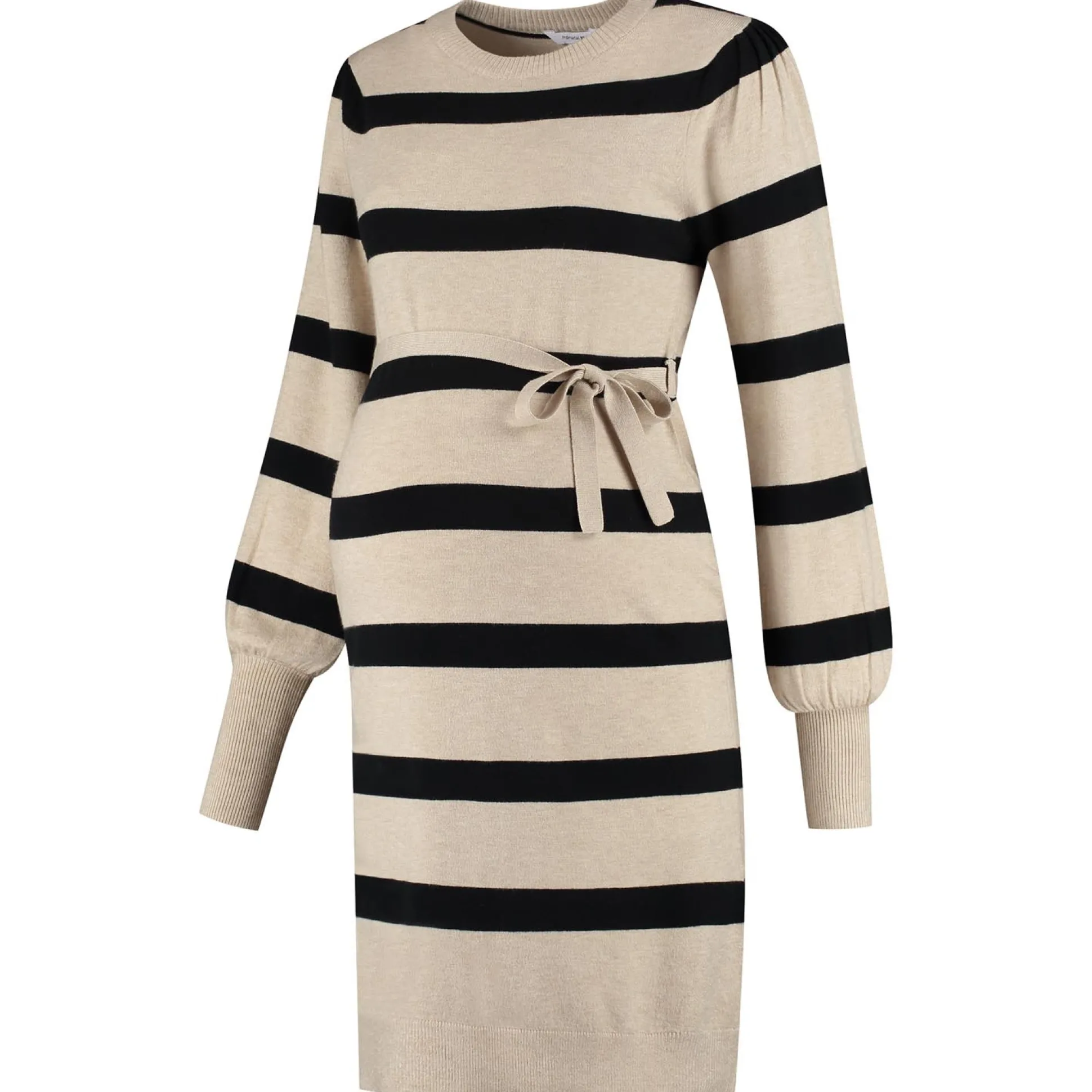 Prénatal zwangerschapsjurk lange mouwen strepen beige