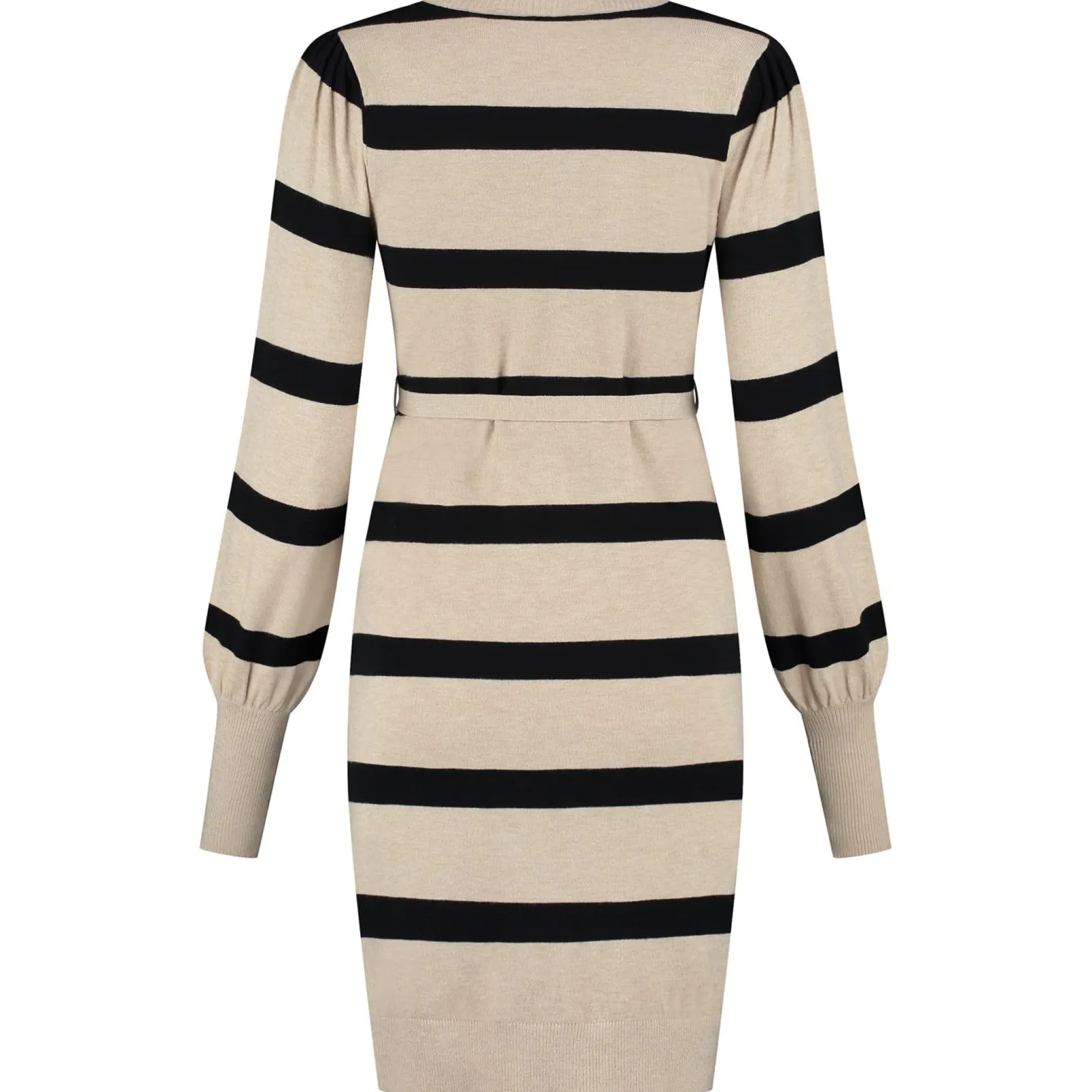 Prénatal zwangerschapsjurk lange mouwen strepen beige