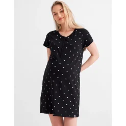 Prénatal zwangerschapsnachtjapon korte mouwen hartjes zwart