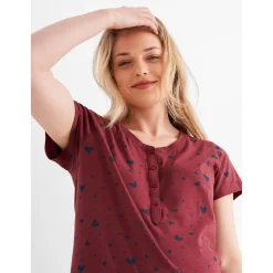 Prénatal zwangerschapsnachtjapon korte mouwen hartjes rood