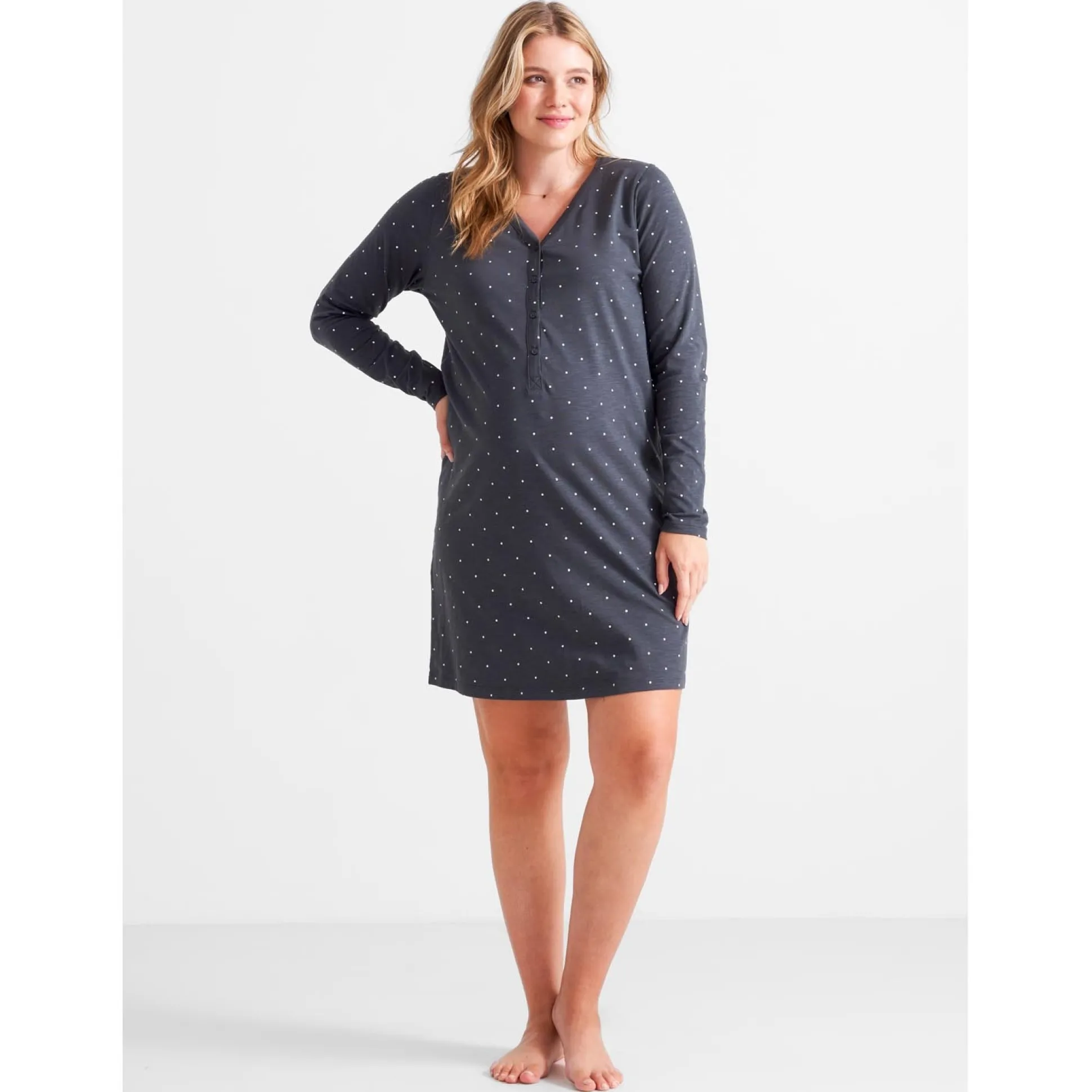 Prénatal zwangerschapspyjama lange mouwen all over print grijs