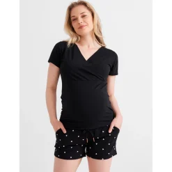 Prénatal zwangerschapspyjama short kort hartjes zwart