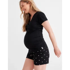 Prénatal zwangerschapspyjama short kort hartjes zwart