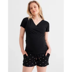 Prénatal zwangerschapspyjama T-shirt korte mouwen effen zwart