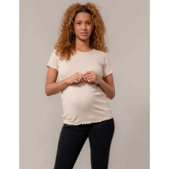 Prénatal zwangerschapsshirt korte mouwen effen beige