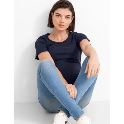 Prénatal zwangerschapsshirt korte mouwen effen blauw