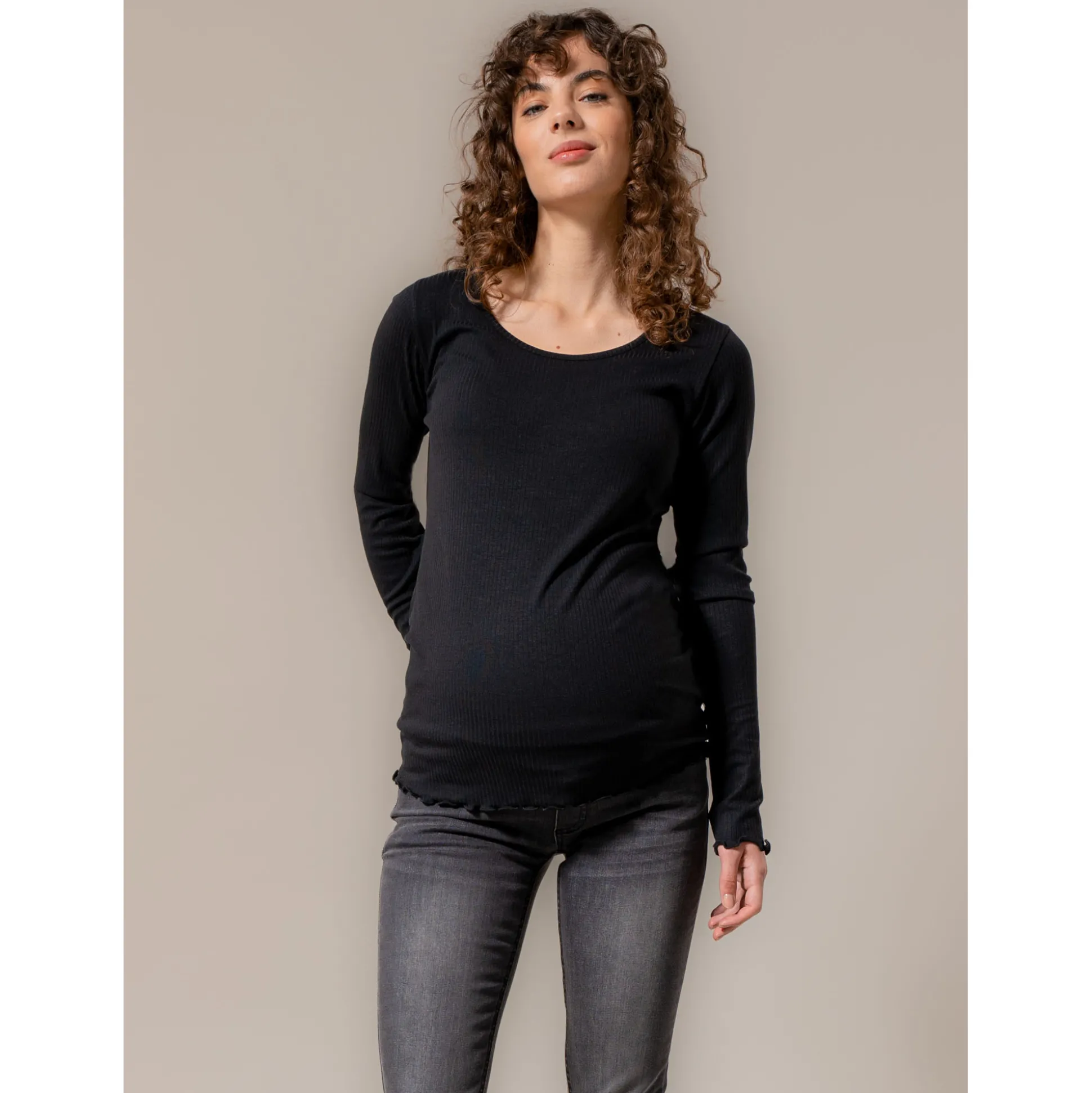 Prénatal zwangerschapsshirt lange mouwen effen zwart