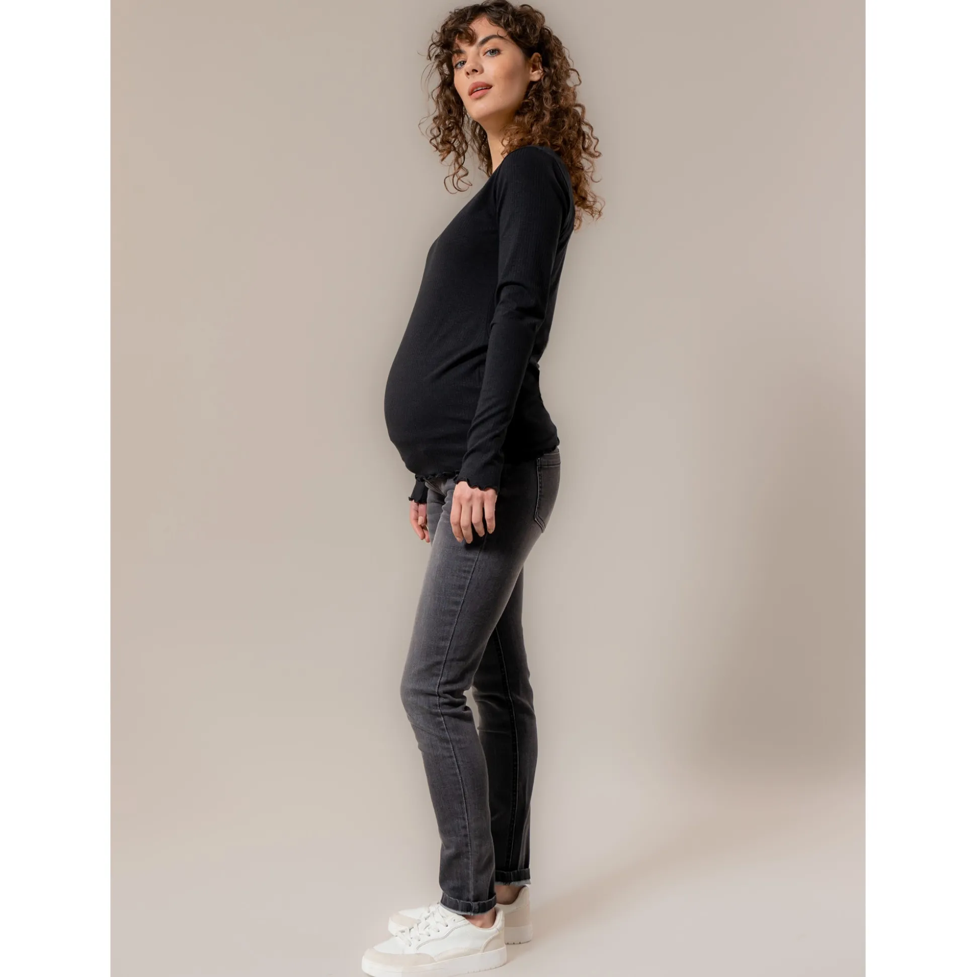 Prénatal zwangerschapsshirt lange mouwen effen zwart